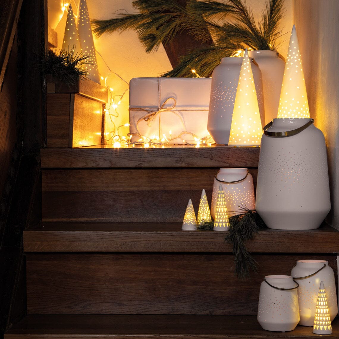 Rader Porcelain Village Mini Fir Tree Set of 3 with LED Lights - Image 3
