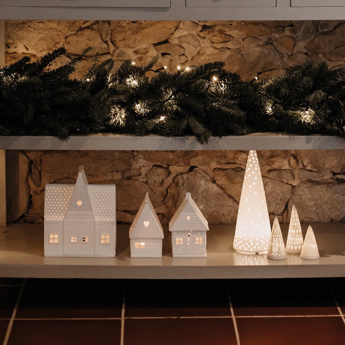 Rader Porcelain Village Mini Fir Tree Set of 3 with LED Lights - Image 4